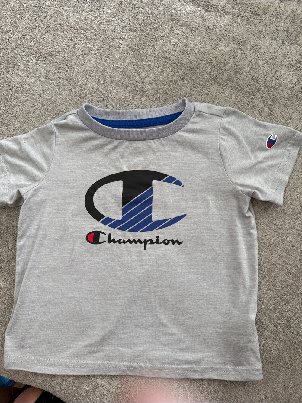 Champion Kids Short Sleeve Logo Tee - Light Gray with Blue & Black bundle